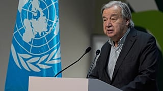 António Guterres, secretário‑geral da ONU, fala numa conferência de imprensa na COP30, cimeira do clima da ONU, quinta‑feira, 20 de novembro de 2025, em Belém, Brasil.