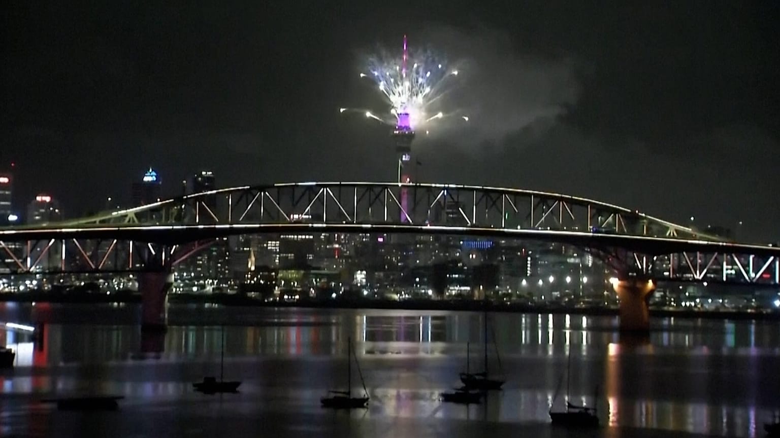 Auckland, New Zealand, was the first city to welcome 2026, with fireworks from the Sky Tower despite steady rain, Jan. 1, 2026.