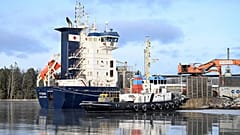 Beschlagnahmtes Schiff Fitburg im Hafen von Kirkkonummi, 1. Januar, 2026