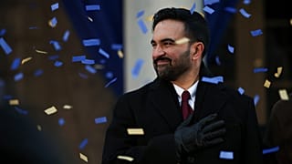 Mayor Zohran Mamdani reacts after speaking during his inauguration ceremony, Thursday, Jan. 1, 2026, in New York