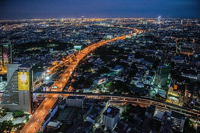 Veduta aerea di Bangkok, Thailandia, di notte
