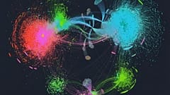 Visuelle Darstellung des CardioKG. KI hat das Bild so angepasst, dass es herzförmig wirkt. Grundlage ist ein reales Netzwerk.