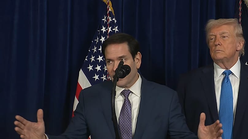 Marco Rubio en la rueda de prensa tras la captura de Maduro. Mar-a-Lago, 3 de enero de 2026