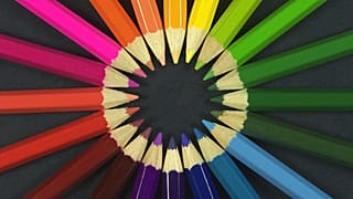 Circle of colored pens