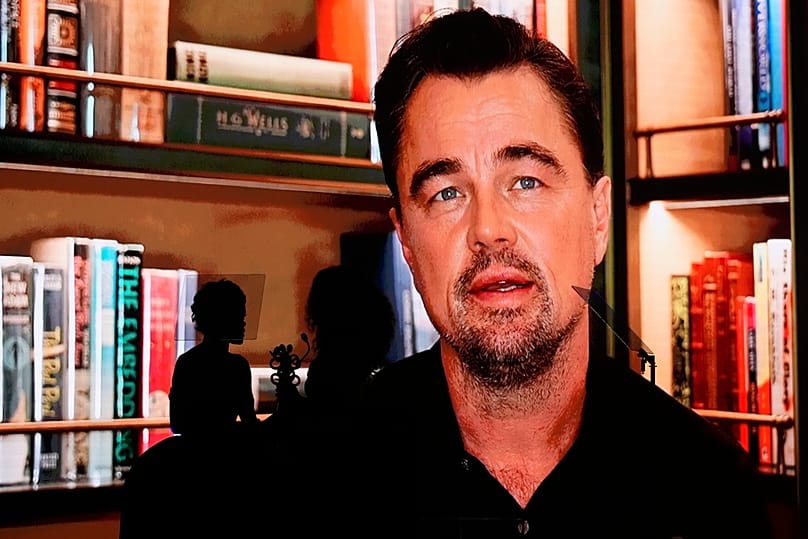 A video of Leonardo DiCaprio accepting the desert palm achievement award is shown during the 37th Palm Springs International Film Festival Film Awards - Sat 3 January 2026