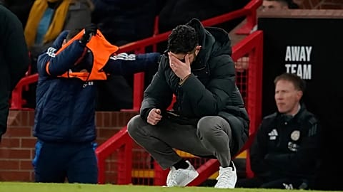 Manchester United's head coach Ruben Amorim reacts at the Old Trafford stadium in Manchester, 7 February, 2025