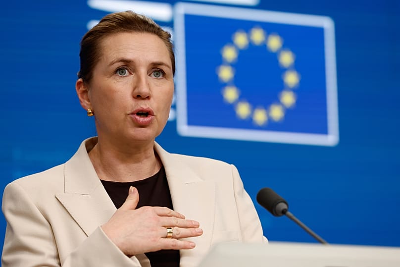 Denmark's Prime Minister Mette Frederiksen speaks during a media conference at the EU Summit in Brussels, 19 December, 2025