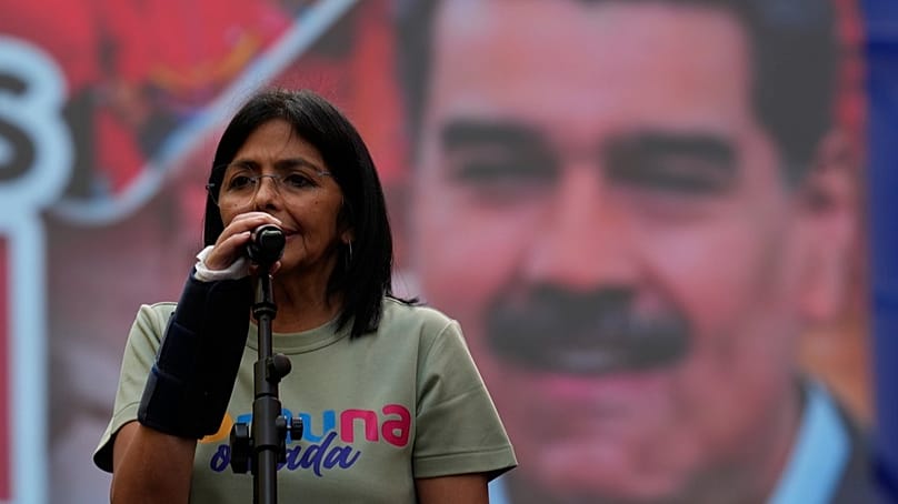 FILE: Vice President Delcy Rodriguez speaks in Caracas, Venezuela, Friday, Aug. 23, 2024. 