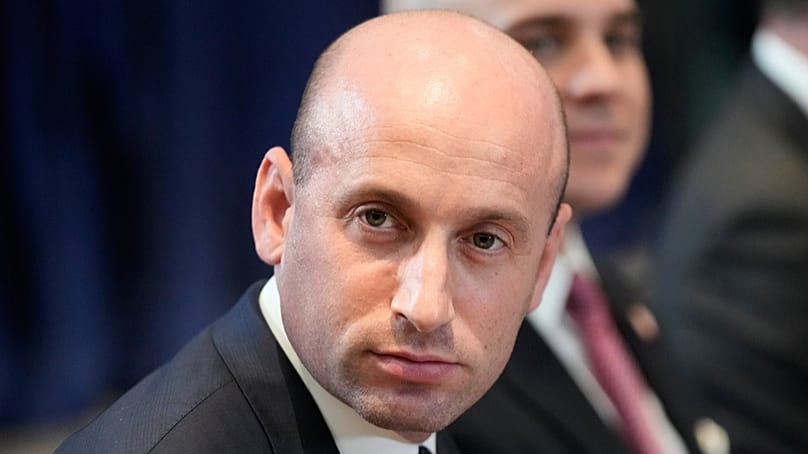 FILE: United States Homeland Security Advisor Stephen Miller reacts on the sidelines of the ASEAN Summit in Kuala Lumpur, Malaysia, Sunday, Oct. 26, 2025.