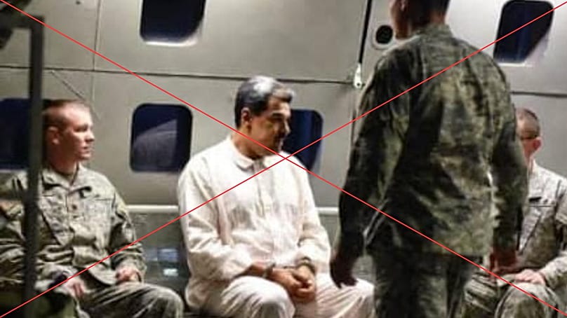 Photo claims to show Maduro in custody on a plane after being captured. 