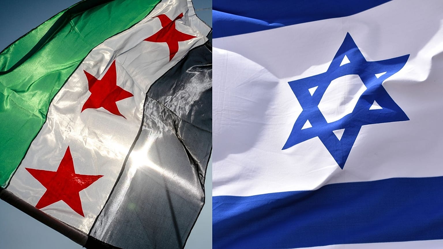 علم إسرائيل (يمينًا) وعلم سوريا (يساراً)