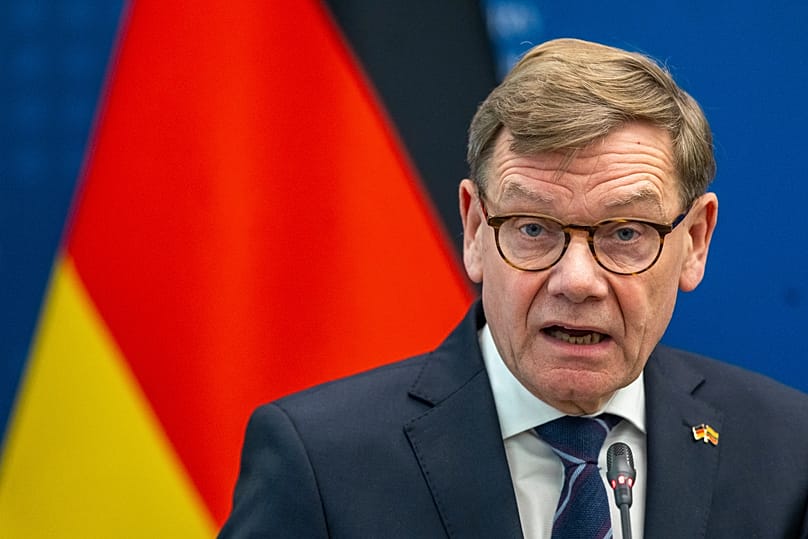 Außenminister Johann Wadephul (CDU) bei einer Pressekonferenz in Vilnius, Litauen, 5. Januar 2026