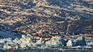 Pieces of ice move through the sea in Qoornoq Island, near Nuuk, Greenland, on Feb. 17, 2025. 