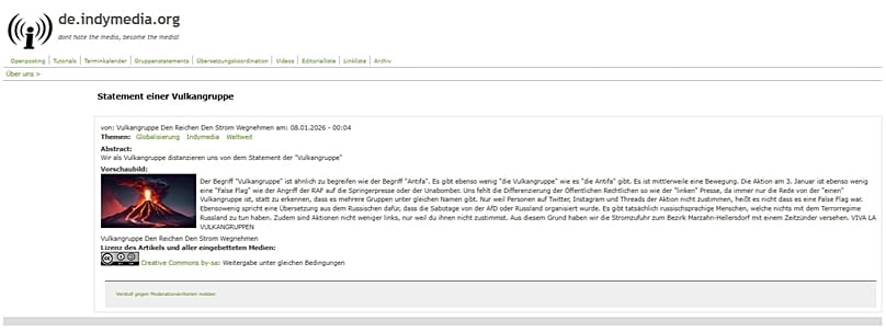 A quarta carta de um "grupo de vulcões" aparece no Indymedia.
