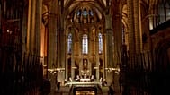 A cardinal surrounded by bishops at Barcelona Cathedral, 9 April, 2020