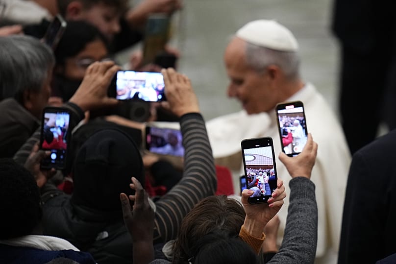 Pope Leo XIV meets faithfuls at the end of his weekly general audience in the Paul VI Hall at the Vatican, 7 January, 2026