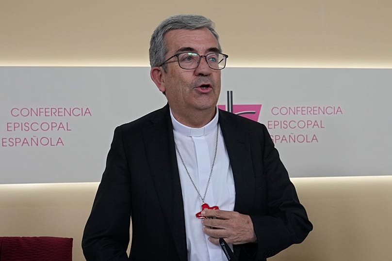 The president of the Spanish Episcopal Conference, Luis Argüello, at a press conference in Madrid, 9 July, 2024