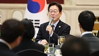 الرئيس الكوري الجنوبي لي جاي ميونغ يتحدث في شنغهاي، الصين، الأربعاء 7 يناير 2026. (هان سانغ كيون/يونهاب عبر أسوشيتد برس)