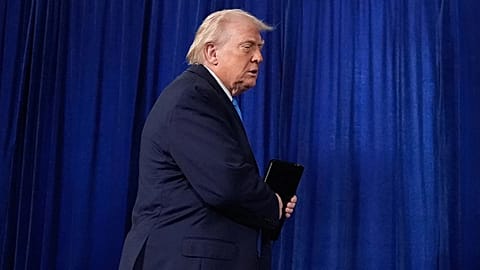 US President Donald Trump arrives to speak at his Mar-a-Lago club, 3 January 2026