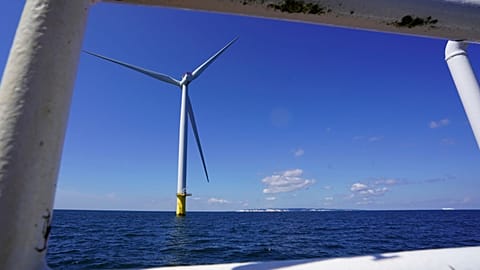 A wind turbine, part of Kriegers Flak offshore wind farm, about 15 kilometers off the Danish coast, Baltic Sea, Denmark, Tuesday June 18, 2024. 