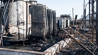 Megrongálódott nagyfeszültségű alállomás Odesszában, a január 6-i támadás után. 