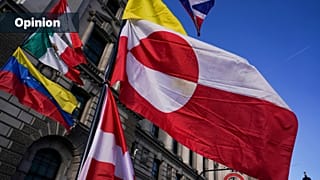 A Greenland flag waves in Westminster, in London, 7 January 2026