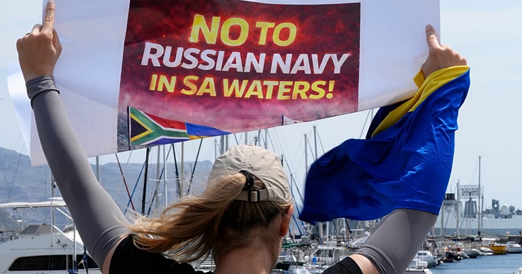 Ukrainians protest against Russian participation in navy drills in South Africa