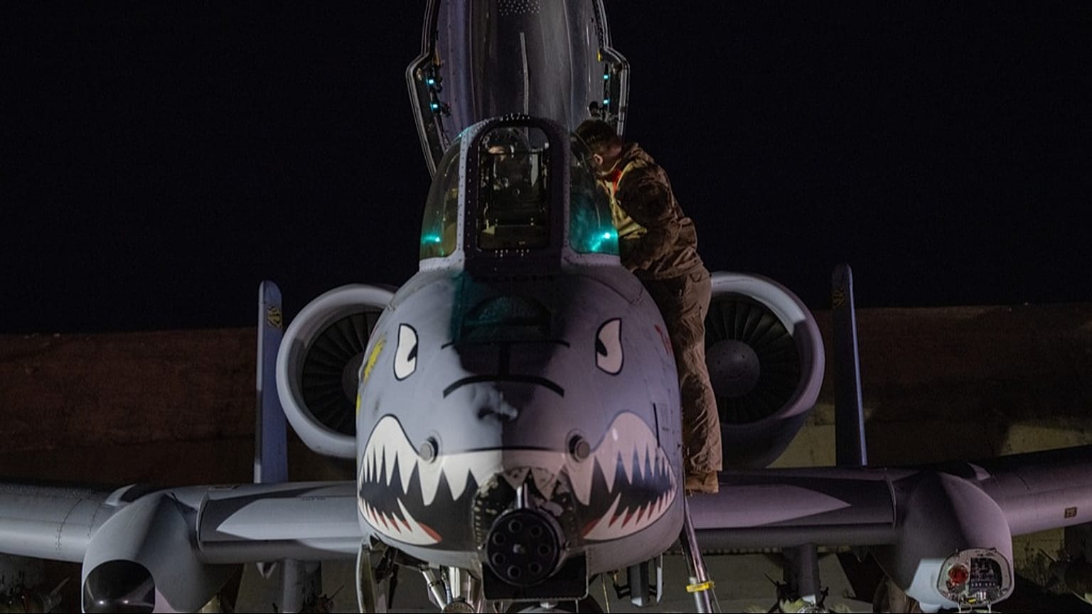 US Airman preparing an A-10 Thunderbolt II for flight from a base in the US Central Command area of responsibility, Dec. 19, 2025, in support of Operation Hawkeye Strike. 