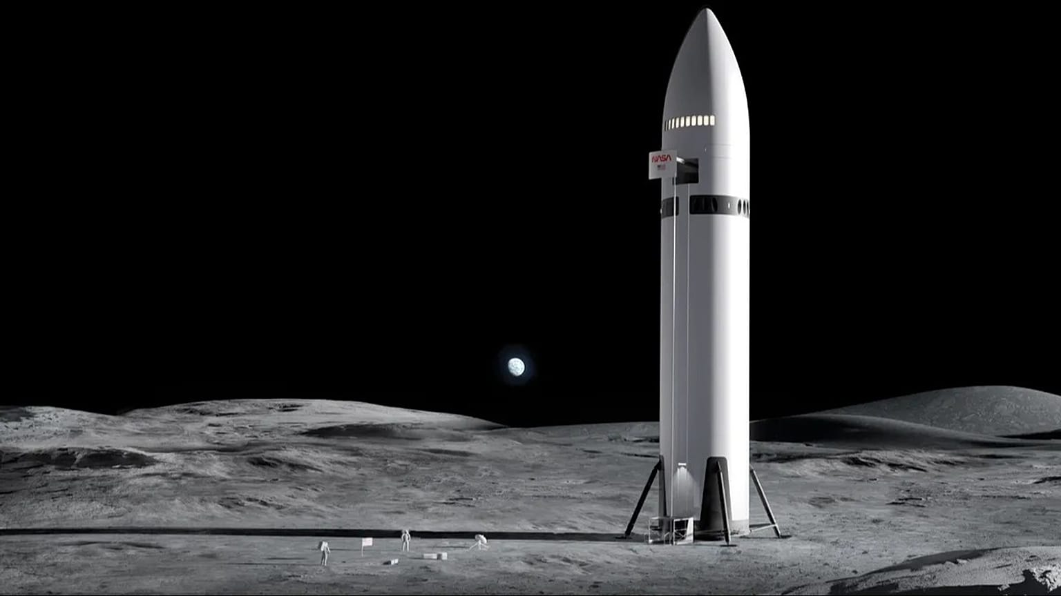 NASA'nın Artemis astronot görevi için Ay'a inmek üzere SpaceX'in tasarladığı Starship aracının çizimi