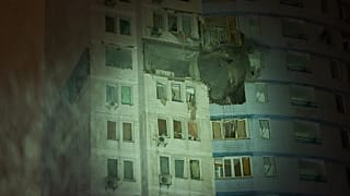 An apartment building in Kiev after the airstrike of 9 January