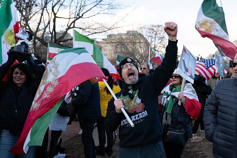 Activists take part in a rally supporting protesters in Iran at Lafayette Park, across from the White House in Washington, United States, 11 January 2026