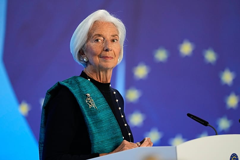 Lagarde addresses the media after the ECB's meeting, December 2025