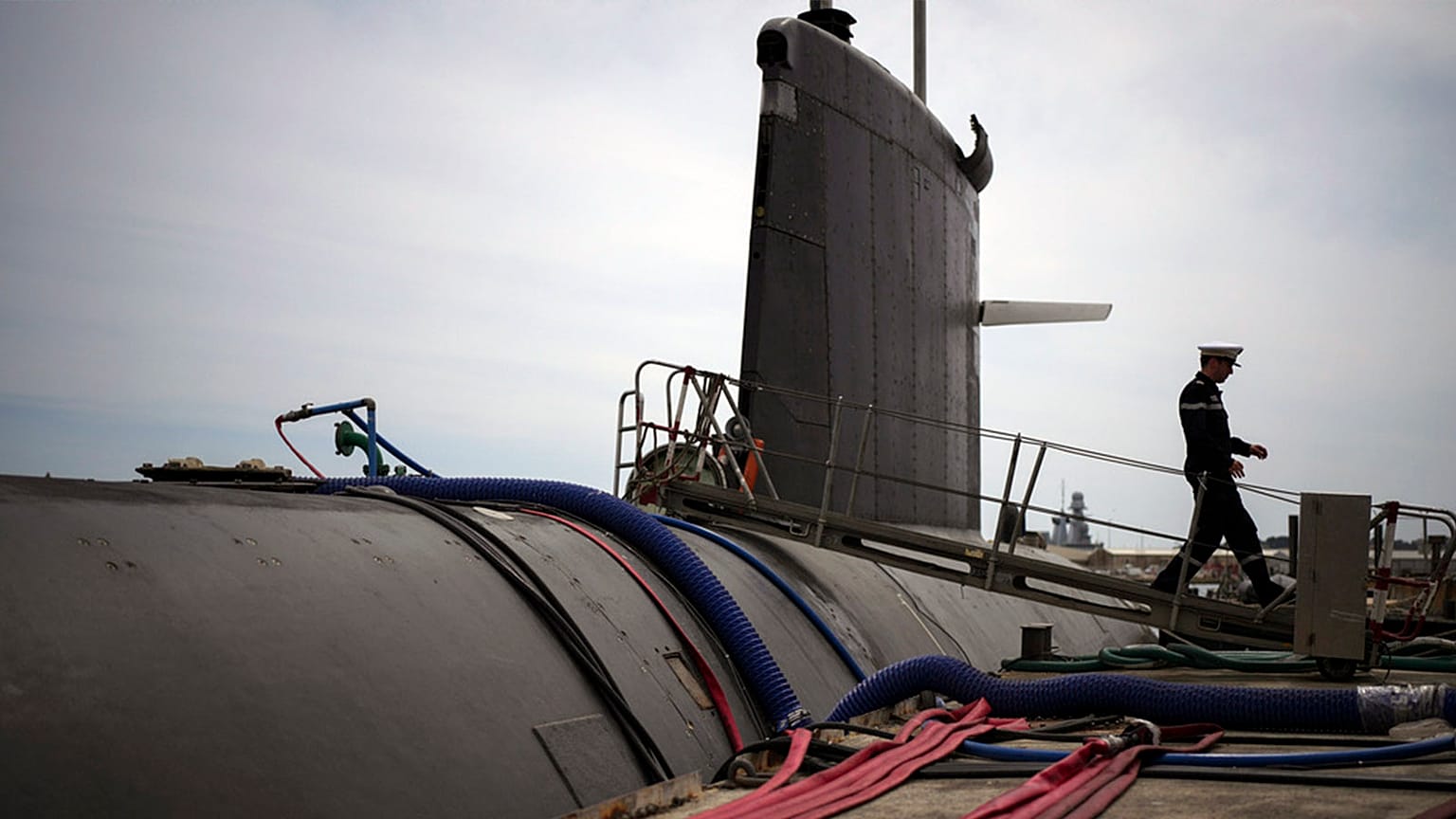 FILE: A sailor disembarks a French Rubis-class submarine at the Toulon naval base in southern France, 15 April 2024