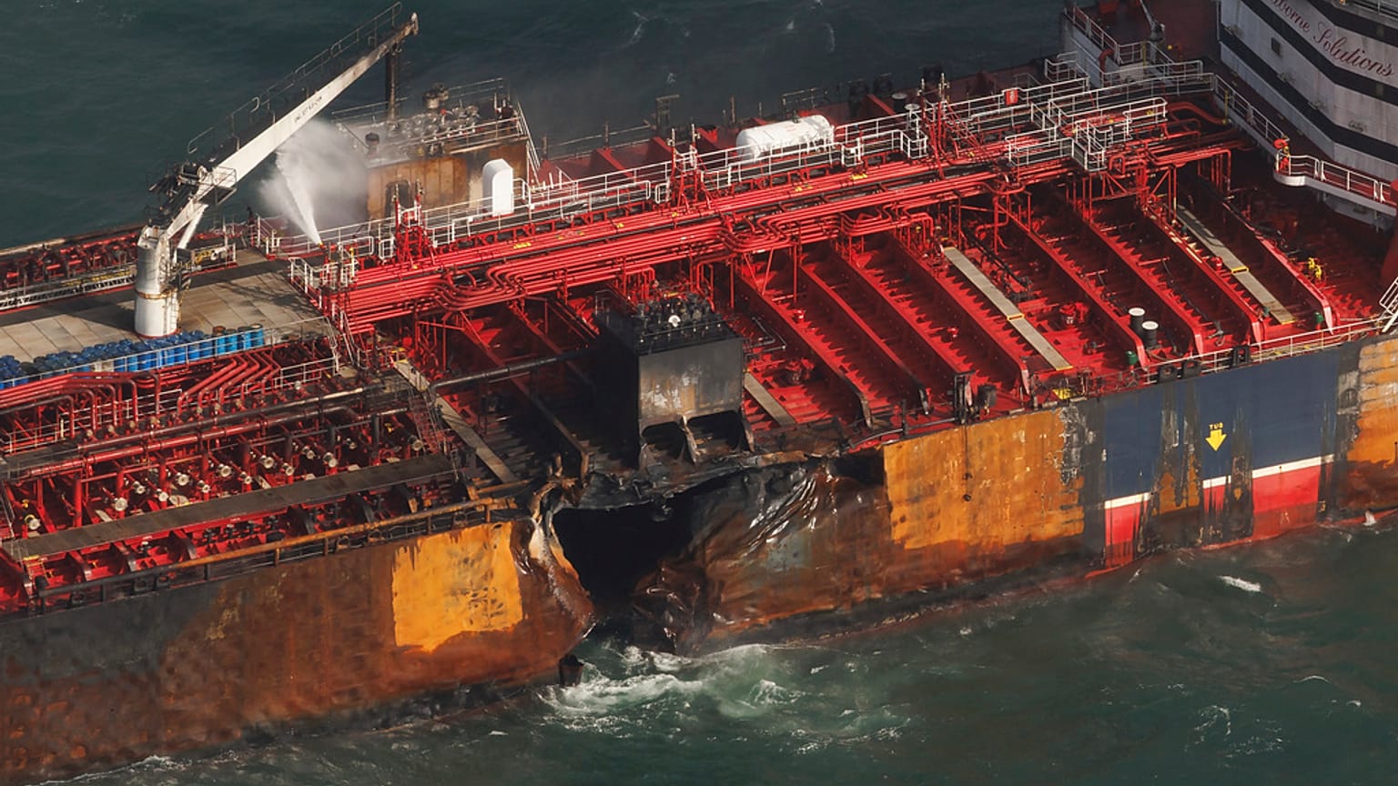 FILE: The damaged MV Stena Immaculate tanker at anchor off the Yorkshire coast in the North Sea, 11 March 2025