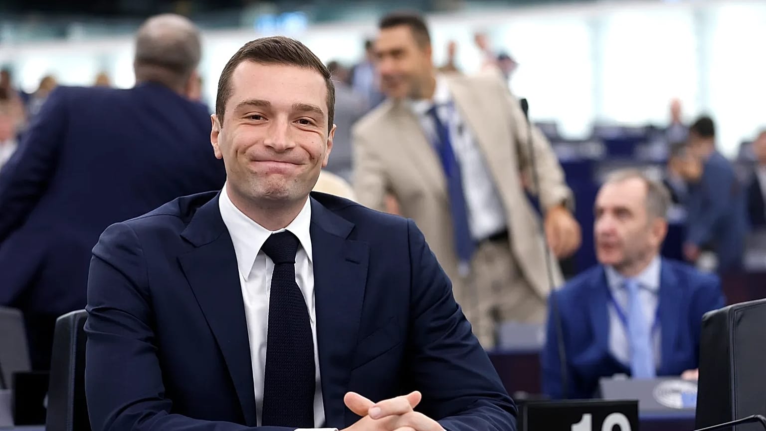 Patriots for Europe's chair Jordan Bardella during a plenary of the European Parliament in Strasbourg
