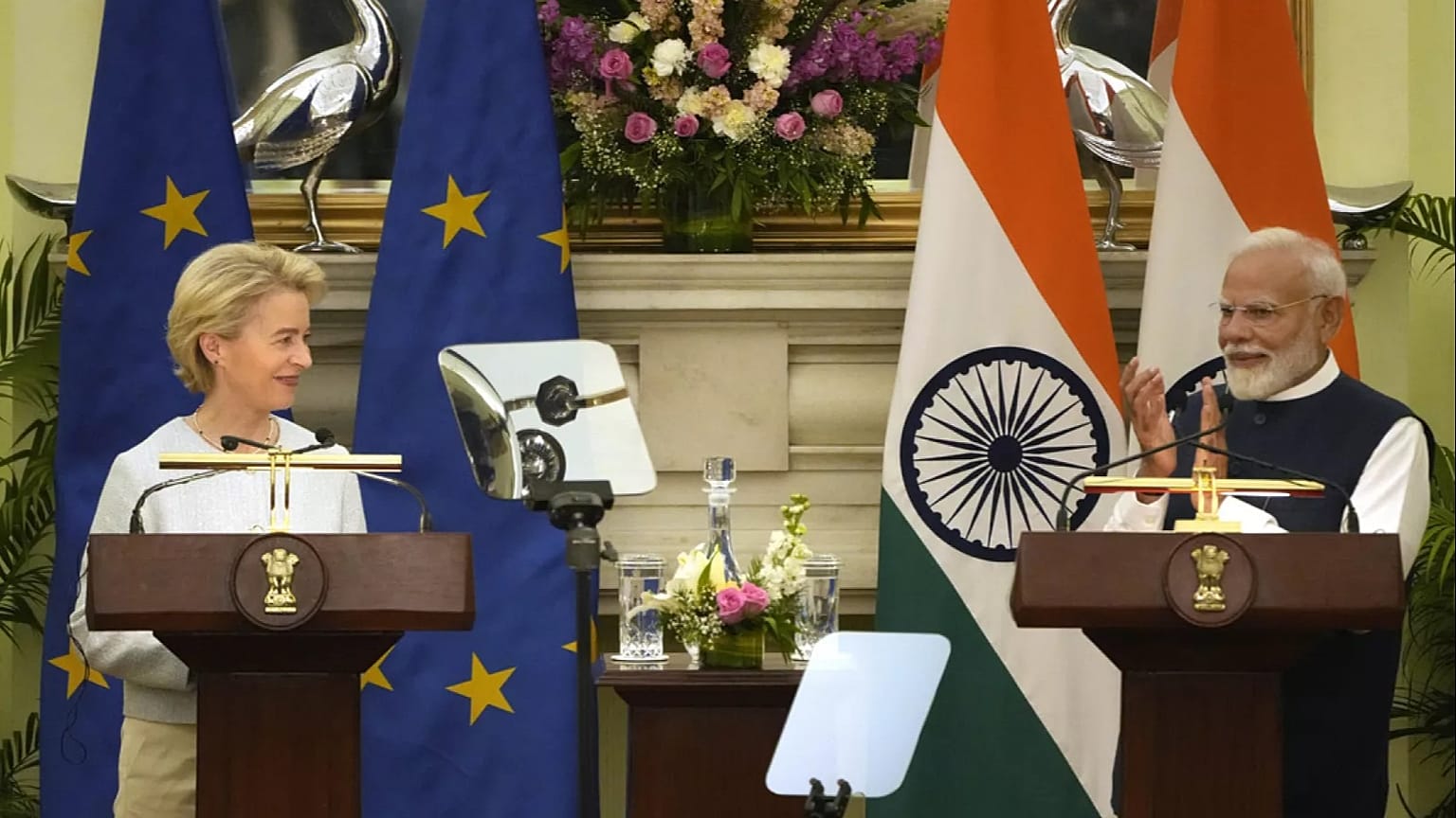 Indian Prime Minister Narendra Modi and European Commission President Ursula von der Leyen in New Delhi, India.