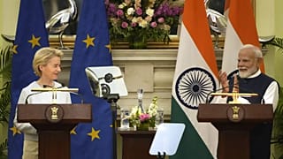 Indian Prime Minister Narendra Modi and European Commission President Ursula von der Leyen in New Delhi, India.