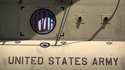 A US Army CH-47 Chinook helicopter at Joint Base Andrews in Maryland, 12 June, 2025