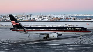 A plane carrying Donald Trump Jr. on the runway in Nuuk, Greenland, 7 January 2025.