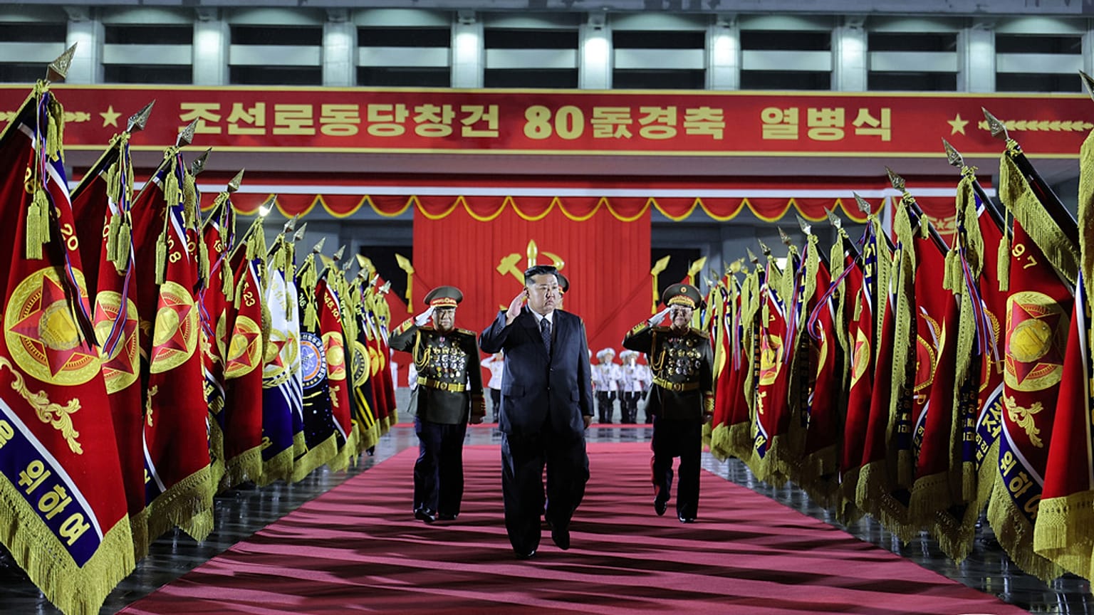 North Korea's Kim Jong-un during the military parade marking the 80th anniversary of the founding of the ruling Worker's Party, in Pyongyang, 10 October 2025