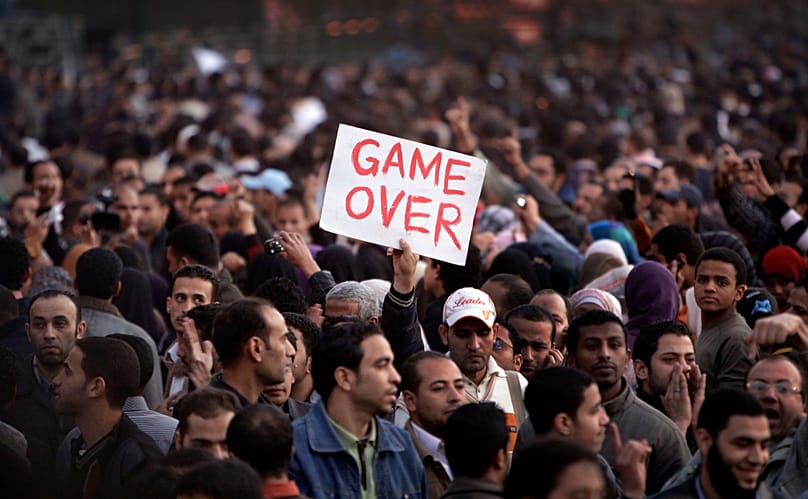 Anti-government protesters gather in Tahrir Square in Cairo, 29 January, 2011