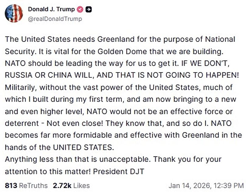 Screenshot of Donald Trump's Truth Social account