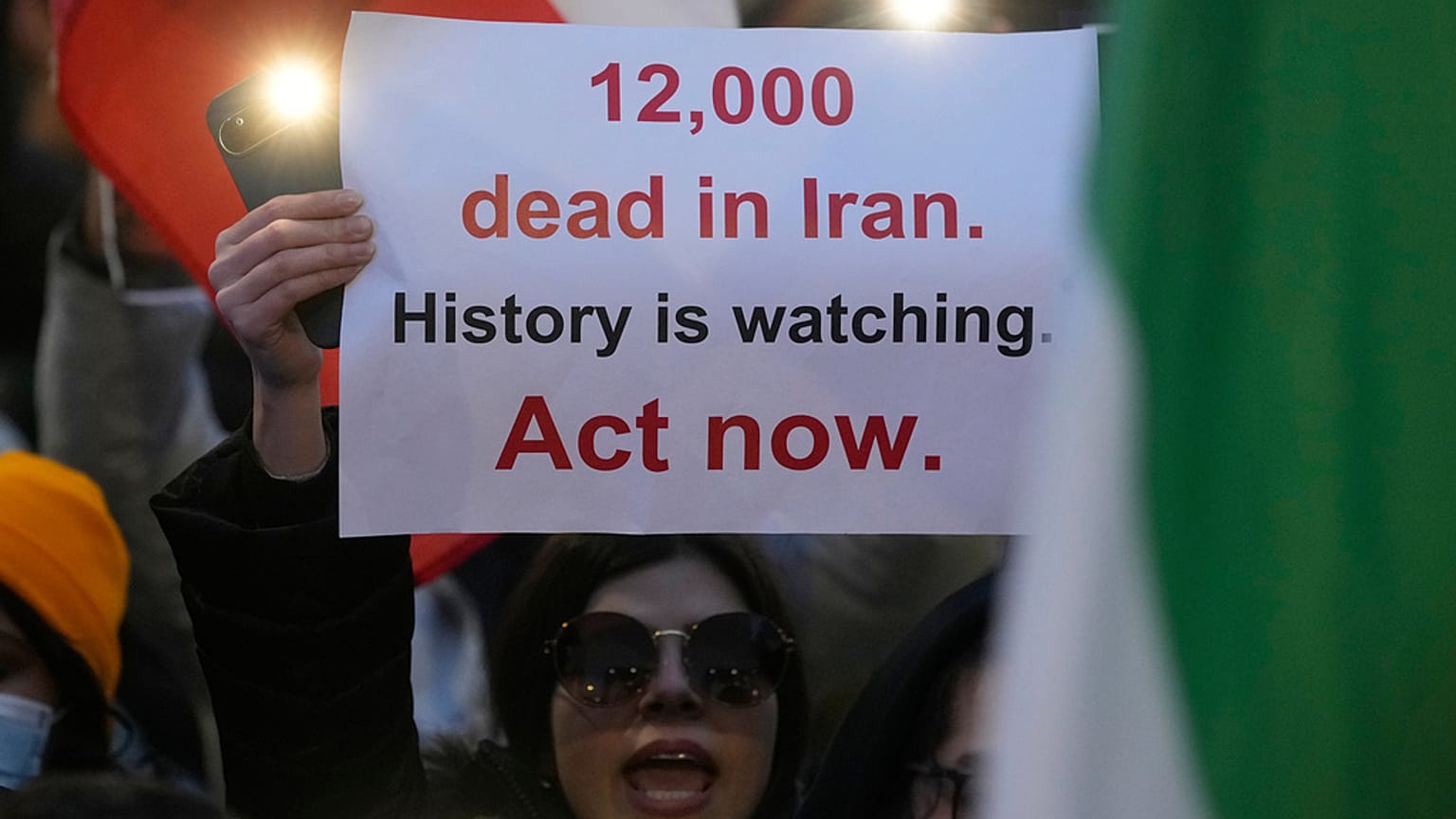 FILE: Protesters participate in a demonstration supporting protesters in Iran, in front of the US Consulate, Milan, 13 January 2026