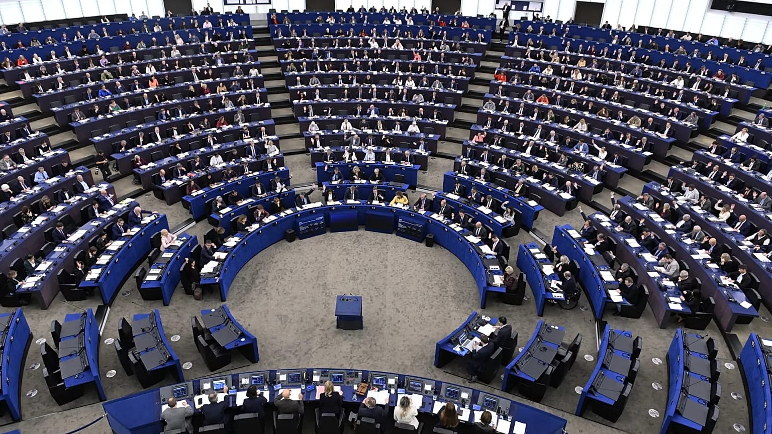 MEPs vote during a session at the European Parliament in Strasbourg, 8 October, 2025