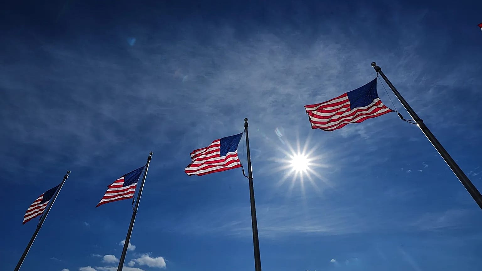 US flags around the Washington Monument, 20 January, 2025