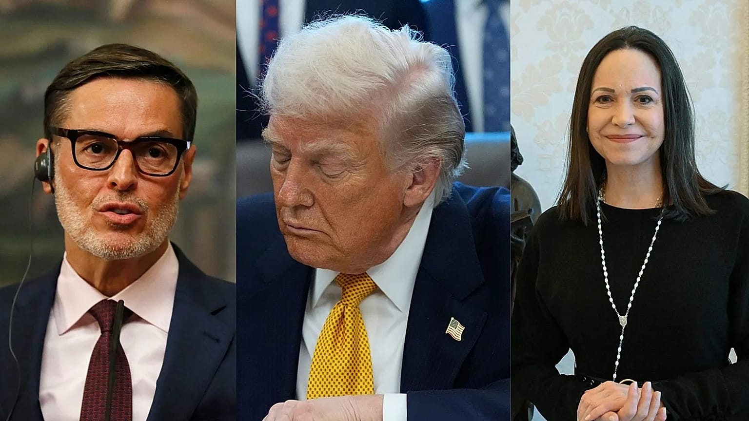 Félix Plasencia y María Corina Machado se reúnen hoy con Donald Trump, en el centro de la imagen, en reuniones separadas