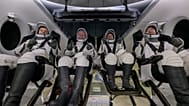 Four astronauts pictured inside the SpaceX Dragon Endeavour shortly after landing in the Pacific off Long Beach, California, 15 January 2026.