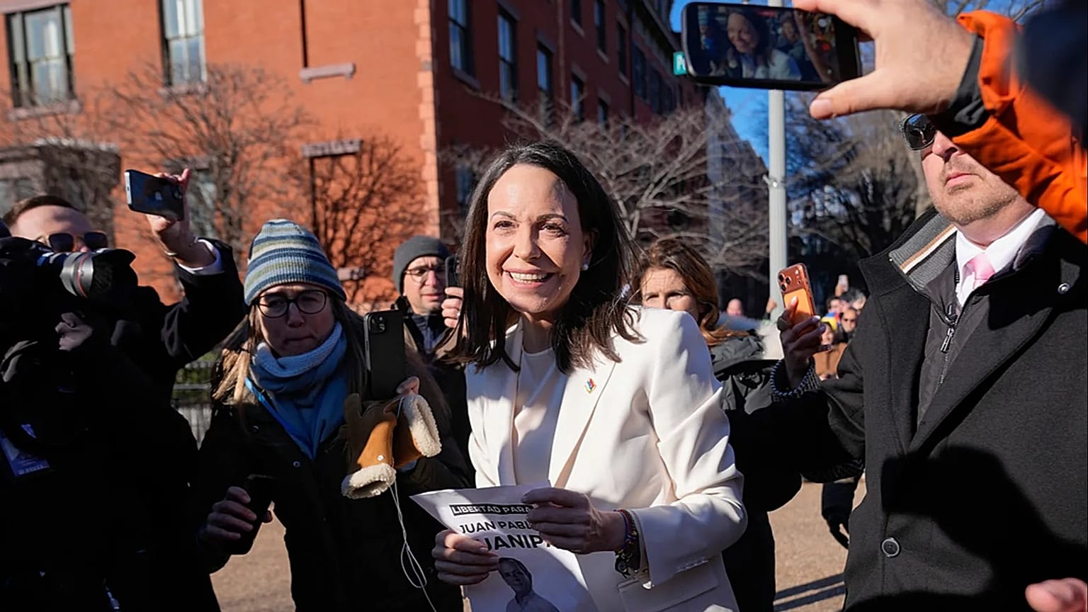 Venezuelan opposition leader María Corina Machado after greeting supporters on Pennsylvania Avenue near White House following a meeting with President Donald Trump Thursday.
