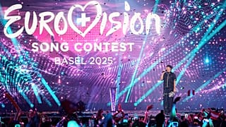 Austria’s JJ holds the Eurovision trophy after winning with “Wasted Love” at the Grand Final in Basel, Switzerland, on 18 May 2025.