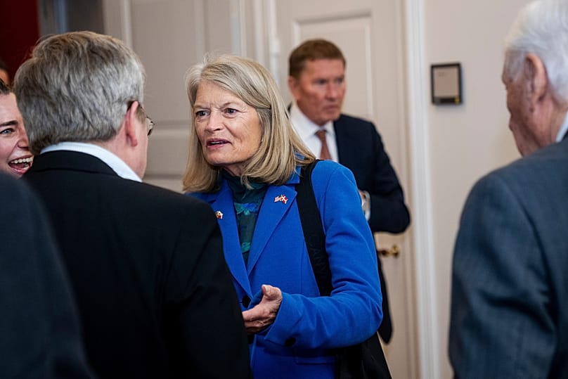 Senator Lisa Murkowski arrives as members of the Danish Parliament and a Greenlandic committee meet with US Congress members in Copenhagen, Friday, Jan. 16, 2026